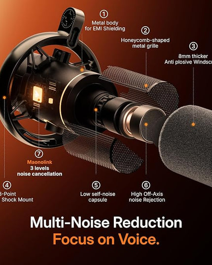 MAONO PD200W Hybrid Wireless Podcast Equipment Bundle for 2, XLR USB Dynamic Microphone Kit with 2 Boom Arm, Software, Noise Cancellation, for Co-hosted Podcast, Vocal Recording, Content Creation