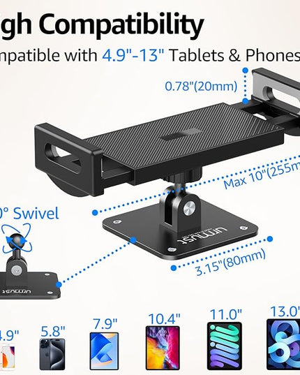 Urmust Universal Tablet Wall Mount Holder, 360° Adjustable, for 4.7-13" Devices, iPad, Galaxy Tab,Sturdy Aluminum Wall Phone Holder, ipad Wall Mount for Home, Office & Public Spaces