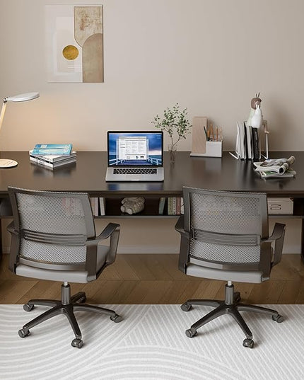 Extra Long Desk with Bookshelf - 71" Double Long Writing Table for 2-Person Workstation, Modern Study Work Computer Desk for Home and Office, Black