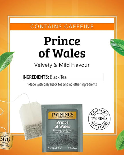 Twinings Prince of Wales Black Tea Individually Wrapped Bags, 20 Count (Pack of 2), Velvety Smooth & Mild, Caffeinated, Enjoy Hot or Iced, 20 Teabags