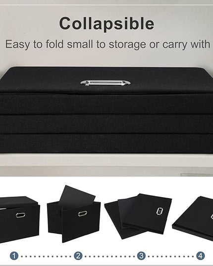 Large 17" 36 Quart Collapsible Stackable Storage Bins with Lids, 3 Packs Black Linen Fabric Closet Boxes with Lids, Storage Cube Baskets Container Organizers for Bedroom Office(17 x12 x11)