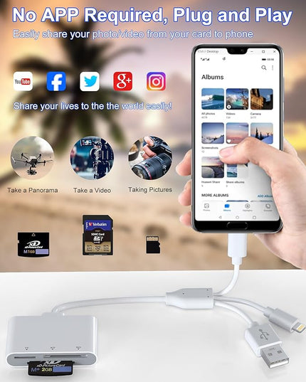 XD Card Reader, SD Card Reader, 3 in 1 TF/SD/xD-Picture-Card Memory Card Reader Camera Phone Adapter, with USB/USB-C/Lightning Port, Use for iPhone 17/16/15/14 iPad MacBook Android PC Laptop