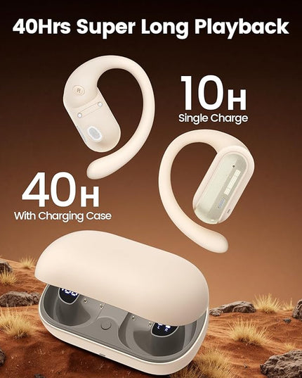 Wireless Earbuds with Earhooks Bluetooth 5.3, Over-Ear Workout Headphones, ireless Charging Case, 40 Hours Battery