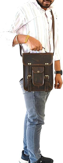 URBAN DEZIRE Men's Genuine Leather Small Briefcase Messenger Satchel Ipad Tab Tablet Bag 11 compatible with Apple product