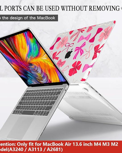 CISSOOK Compatible with MacBook Air 13.6 inch Case 2025 2024 2023 2022 Release A3240 A3113 A2681, Plastic Hard Shell Case Keyboard Cover Screen Protector for MacBook Air 13inch M2 M3 M4, Pink Bows