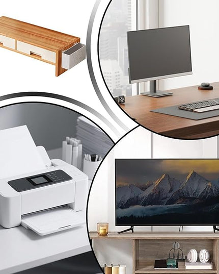 Computer Monitor Riser - Storage Drawer Stand, Stable Desk Organizer, Elevated Ergonomic Display Shelf | Functional Workstation Addition for Family Rooms Indoor Offices and Study Areas