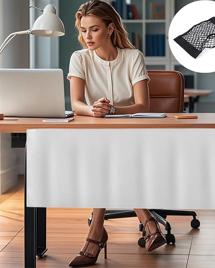 Icegrey 48.8" Under Desk Privacy Panel with Cable Management Organizer Net Self-Adhesive Modesty Panel for Cord Organizer Pockets and Desk Skirt for Home Office or Standing Workstation, Light Green