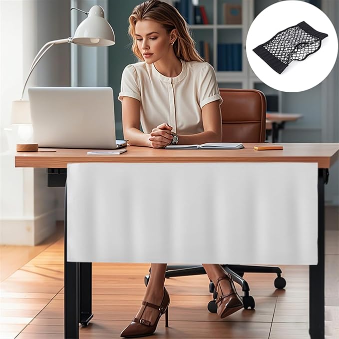 Icegrey 72" Under Desk Privacy Panel with Cable Management Organizer Net Self-Adhesive Modesty Panel for Cord Organizer Pockets and Desk Skirt for Home Office or Standing Workstation, Green