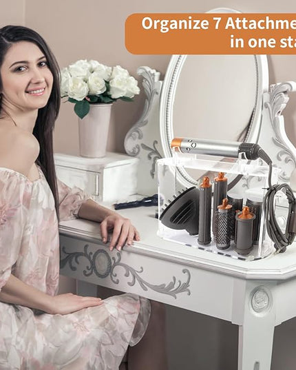 Desktop Storage Holder Compatible with Dyson Airwrap/Airwrap Origin/Airwrap i.d, 7-Hole Acrylic Organizer Compatible with Dyson Airwrap Multi-Styler for Home Bathroom and Hairsalon