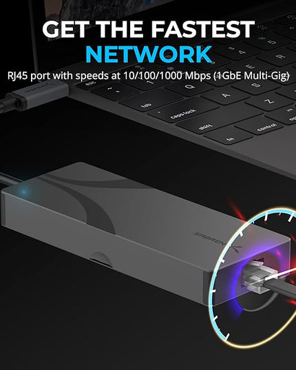 SABRENT USB-C Hub & SSD Enclosure, 6-Port Dock with M.2 SSD Slot, 90W Power Delivery, USB 3.0 & 2.0 Ports, 4K HDMI, RJ45 Gigabit Ethernet (HB-6PNV)