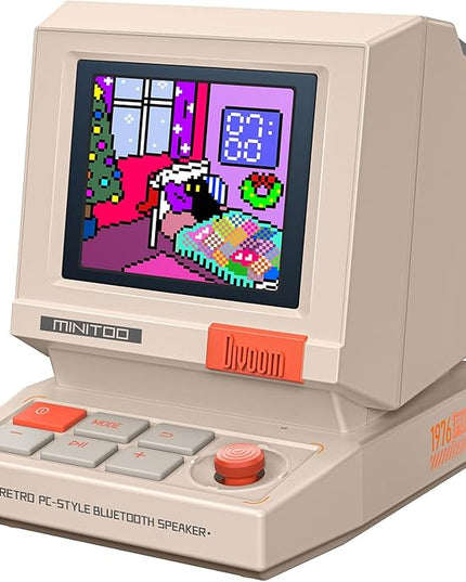 Divoom MiniToo Retro PC-Style Computer Speaker, Smart Pixel Screen with DIY Faces, Bluetooth & USB Audio, Alarm/White Noise Clock, Desk Setup Gift for Bedroom, Office & Gaming
