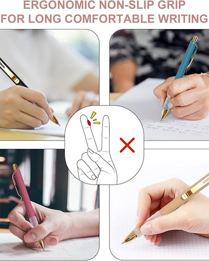 Linbsunne Ballpoint Pens Black Medium Point 1mm Pen with Super Soft Grip Ball Point Pen for Men Women Retractable Pens (gold-12 pcs)