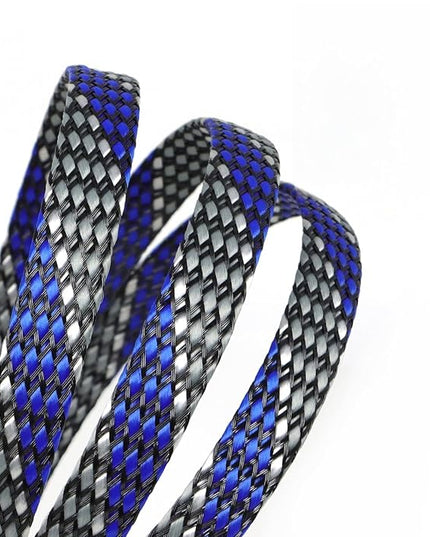 Braided Expandable Cable Sleeve, 25ft PP Cotton and PET Braided Cable Management, Flexible Mesh Wire Loom and Cable Protector for TV, Computer, Home Theater, Automotive (Blue White Grey, 1/8")