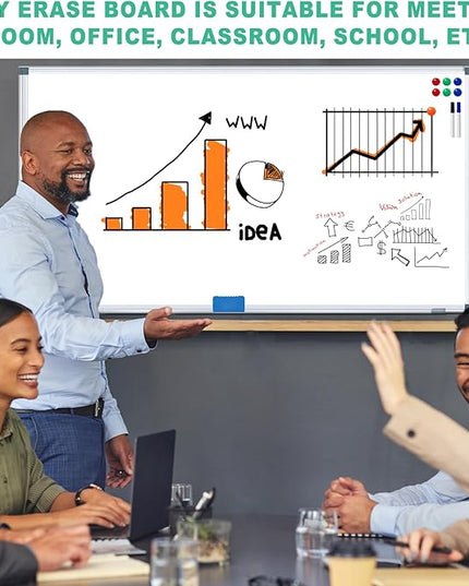 H-Qprobd Dry Erase White Board for Wall 6' x 3' Large Magnetic Whiteboard 72"x36" Aluminum Presentation Whiteboard with Long Pen Tray, 6 Markers, 2 Erasers &12 Magnets