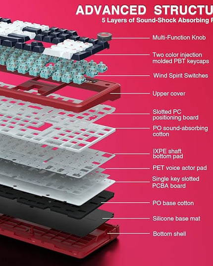 AULA F108 PRO - Wireless Mechanical Keyboard with Screen&Knob,Hot Swappable Gaming Keyboard with 8000mAh Battery,Pre-lubed Switches,RGB Backlit,PBT Keycaps Creamy Sounding Computer Keyboards,104 Keys