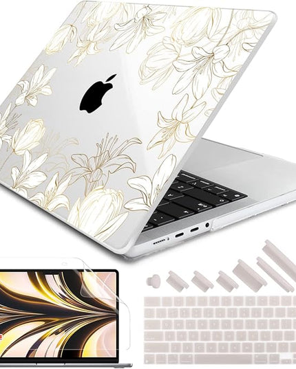 DONGKE Case for M5 MacBook Pro 14 inch 2025 2024-2021 M4 M3 M2 M1, Plastic Hard Shell Cover Compatible with A3434 A3112 A3401 A3185 A2992 A2779 A2442, Retina XDR Display & Touch ID, Golden Floral