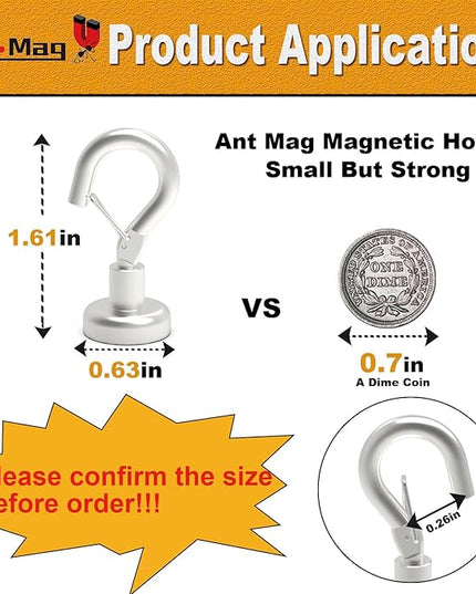 Ant Mag Magnetic Hooks Heavy Duty with Snap 22lbs Strong Magnet Hooks Great Hanging for Refrigerator, Cruise Cabin, Grill, Wreath,Kitchen,Office 10 Pack
