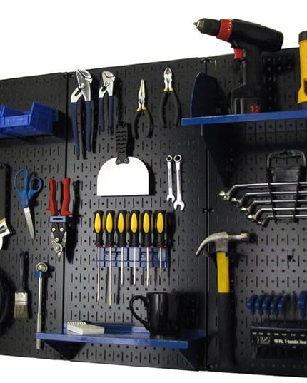 Wall Control Pegboard Organizer 4 ft. Metal Pegboard Standard Tool Storage Kit with Black Toolboard and Blue Accessories