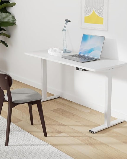 SANODESK Electric Standing Desk 55 x 28 Inches Whole-Piece Desktop Height Adjustable Stand Up Desk w/6-Button Controller Ergonomic Computer Desk for Home Office, White Frame + White Tabletop