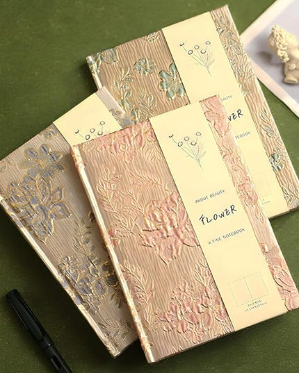 Hardcover Journal, Flower Notebook, A5, 6x8, Lined Pages, Lay-flat, Beautiful Journal for Women, Journal for Writing, Personal Notebook, Self Care Journal, Plum Blossom, Pink, Wintersweet