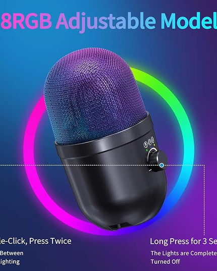 USB Microphone for PC - Computer Gaming Mic with RGB Lighting for PS 4&5,Dual Audio Mixing,Mute,Headphone Output,192KHz/24Bit Hi-Fi Condenser Microphone for Streaming,Singing,Podcast Recording