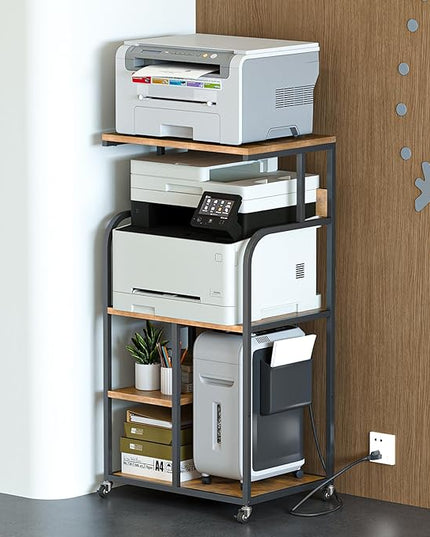 VEDECASA Large Printer Stand Cart with Charging Station USB Port 21.2"x15.7"x42.3" Rolling Tall 3-Tier Printer Stand with Adjustable Shelf Storage Home Office