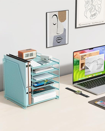 gianotter 6-Tier Paper Organizer With Magazine Holder, Desk Organizers and Accessories, Desk Accessories & Workspace Organizers, File Organizer for Office Supplies Storag (Blue, 6-Tier)