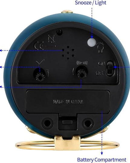 Tinload Analog Alarm Clock, Retro Simple Design Small Desk Clock with Manual Light, Battery Operated, Snooze, for Kids,Bedroom,Travel,Kitchen,Bedside Desktop(Blue)