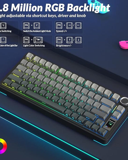 AULA S75 PRO Wireless Mechanical Keyboard with Screen&Knob, Tri-Mode Hot Swappable Gaming Keyboard 75%, Pre-lubed Switches, RGB Backlit, Side Printed PBT Keycaps, Creamy Sounding Computer Keyboards