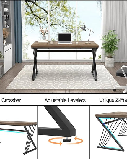 FOLUBAN Computer Desk, Modern Home Office Desk, Wood and Metal Study Writing Gaming Table for Bedroom Living Room, Rustic Oak, 53 Inch