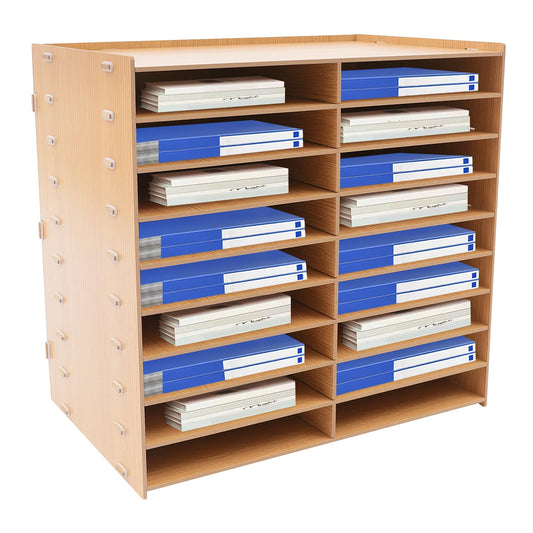 9-Tier Classroom Mailbox 18 Slot Paper Organizer Adjustable Mail Sorter Desktop File Sorter, Wood Literature Organizer Paper Trays for Home, Classroom, Office (Brown)
