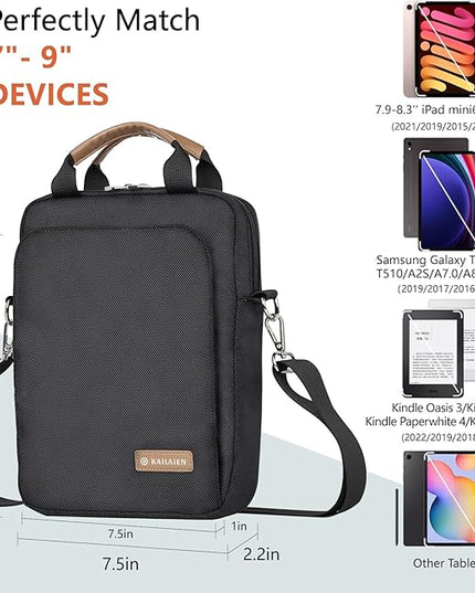 7-9 Inch Tablet Sleeve Bag, Ipad Bag for iPad mini 6/5/4/3/2,Samsung Galaxy Tab A7 Lite 8.7" / Tab A 8.0",Kindle 2022/10/9/8/7/6,eReader,with Removable Shoulder Strap (Black)