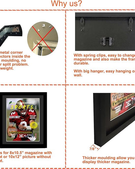 Goldfinch 2 Packs Sports Magazine Frames - Displays Measuring 8 x 10.5 Inches With Black Core Matting - Suitable for 1994-Current Collector's Edition Sports Magazines With Installed Hangers