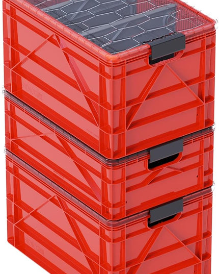 SIDIO CRATE Pro Pack - Two Full Size and One Half Size SidioCrate, Stackable Outdoor Organizer Storage Bins with Clear Lid and Dividers