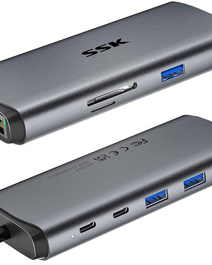 SSK USB C Hub for Laptop, 10Gbps USB-C Dock with Ethernet, HDMI 4K 60Hz, 10 in 1 MacBook Docking Station Multiport Adapter for Laptops/Devices with HDMI, USB3.2, SD/TF, 100W PD, 3.5 mm Headphone