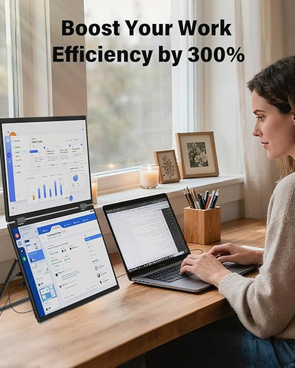 InnoView 15.6" 4K Dual Portable Monitor 3840x2160P 100% sRGB | Owl Eye Vision - Foldable Design with 315° Screen Adjustment, 180° Stand | DP/USB-C/HDMI, Dual Screen Extender for Laptop, Mac, Windows