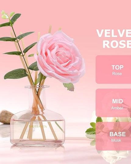 Reed Diffusers Set Rose Scent, Reed Diffuser for 120 Days, Diffusers for Home Pink Bottle,Bathroom Diffuser with 7 Sticks, Home Decor, Shelf Decor