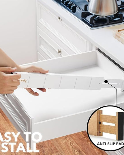 SpaceAid Bamboo Drawer Dividers with Inserts and Labels, Kitchen Adjustable Drawer Organizers, Expandable Organization for Home, Office, Dressers, 10 Dividers with 24 Inserts (17"-22" White)