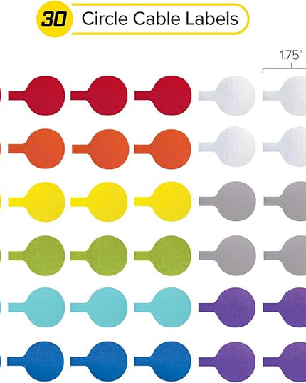 Cable Labels - Wrap-It Storage - Circles, Multi-Color (36-Pack) - Color Coded Labels for Organizing, Wire Tags Write on Surface for Labels for Charging Cords and Electronics