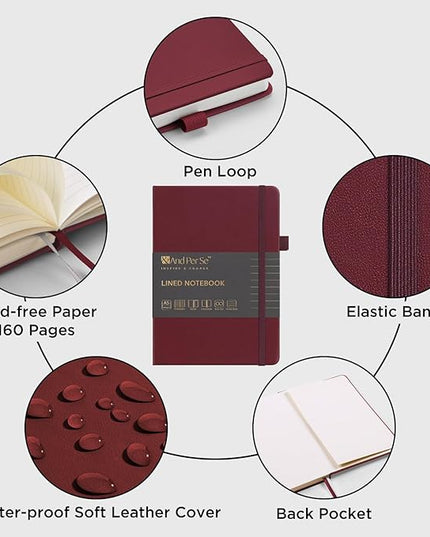 &And Per Se Lined Journal Notebook, 160 Pages, A5 5.7 x 8 inches College Ruled Thick Paper Notebook Journals for Writing, Hardcover Notebooks for Women Men Office School (1 Pack, Dark Red)