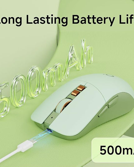 EWEADN G309 Wireless Computer Mouse,2.4G&Bluetooth Ergonomic Cordless Mice with 4000 DPI,5 Adjustment Levels,Cute and Portable Mouse for Laptops, PC and More,7 Buttons Office USB Mice-Green