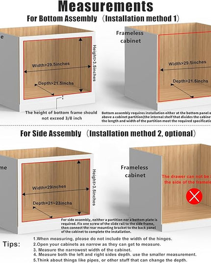 Mulush 28”W x 21”D x 3”H Soft Close Slide Out Wood Drawer Organizer for Kitchen, (Cabinet Opening>29.5 inches for Bottom Assembly, Width= 29 inches for Side Assembly)