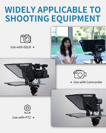 FEELWORLD TP16 16 Inch Folding Teleprompter for Up to 16" Tablet Horizontal Vertical Prompt for Live Streaming Interview Speech Online Teaching Vlogger with APP Remote Control Carry Case