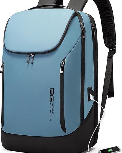 BANGE Business Smart Backpack Waterproof fit 15.6 Inch Laptop Backpack with USB Charging Port,Travel Durable Backpack (Light Blue(three Pocket), Medium)