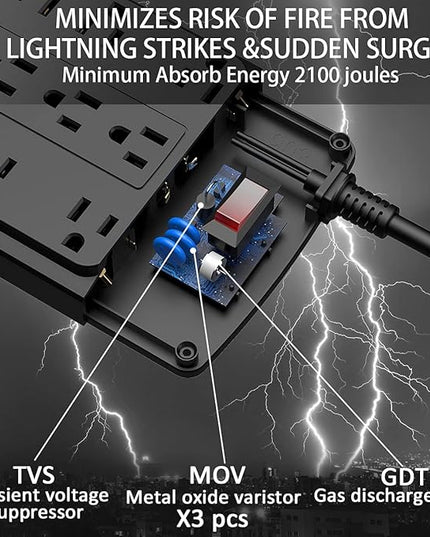18 Outlets Surge Protector Power Strip - 20 Feet Flat Plug Heavy Duty Extension Cord with 18 Widely Outlets and 4 USB Ports, 2100 Joules, Black, ETL Listed