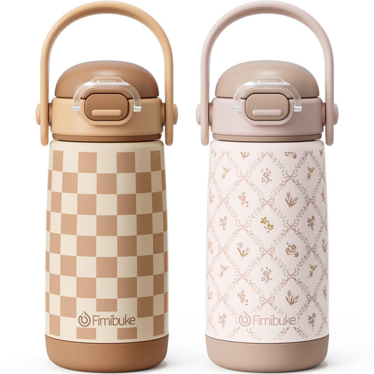Fimibuke Toddler Water Bottle, 14oz Kids Insulated Cups with Straw Lid