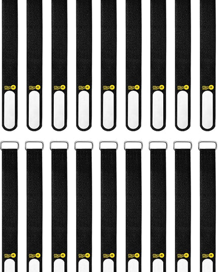 Wrap-It Storage Cinch-Straps, 8-in (18-Pack) Black - Hook and Loop Strap with Write on Label for Easy Cord Identification and Cable Management