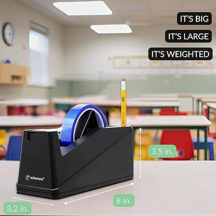 echomerx Large Tape Dispenser Heavy Duty - Best One-Handed for Painters & Masking Tape, Heat Tape Kapton & More, Weighted Desk Holder, 1 & 3 inch Core, Big Black, Commercial Grade, Sublimation & Craft