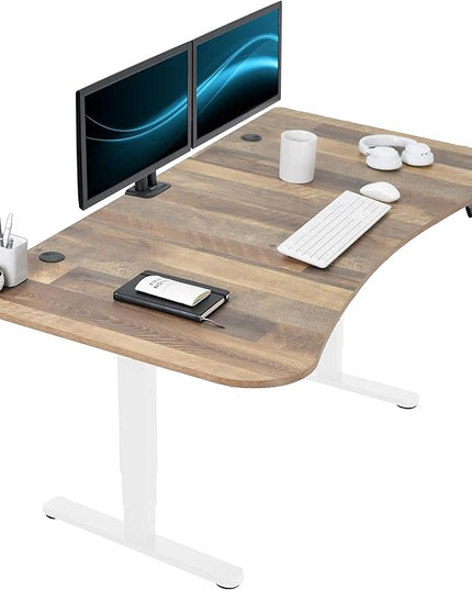 VIVO Electric 63 x 32 in Dual Motor Standing Desk, Memory Height Adjustment, 2B Series, Reclaimed Wood Top White Frame, DESK-KIT-2W1P