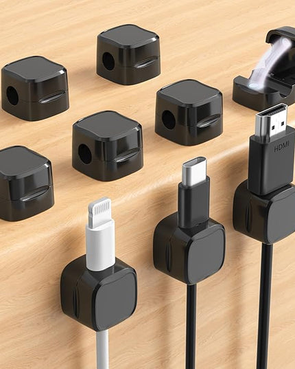 Magnetic Cable Clips, Adjustable Cord Holder Management, Adhesive Wire Keeper Organizer for Home Office Desk Phone PC Car Wall Desktop Nightstand Appliance (9-Pack Black)
